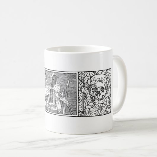Skulls und Daffodils Macabre Art Kaffeetasse (VorderseiteRechts)