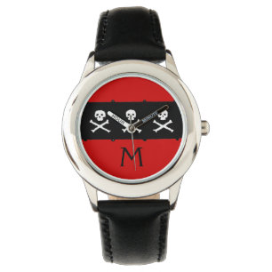 SKULLS UND KREUZELN ROTE SCHWARZE PIRATFLAGE ARMBANDUHR