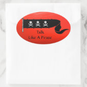 SKULLS UND KREUZELN ROTE SCHWARZE PIRATFLAGE OVALER AUFKLEBER (Tasche)