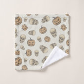 Skulls und Kürbis Halloween Muster Badhandtuch Set (Waschlappen)