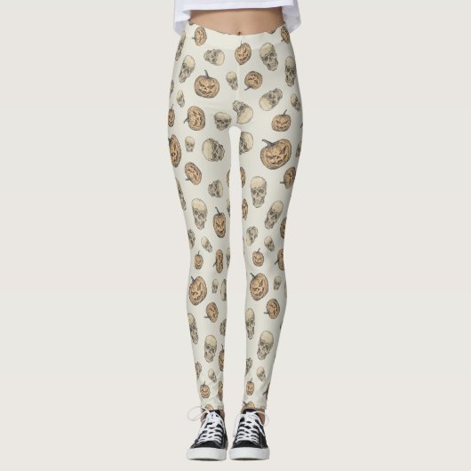 Skulls und Kürbis Halloween Muster Leggings (Vorderseite)