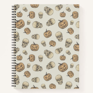 Skulls und Kürbis Halloween Muster Notizblock