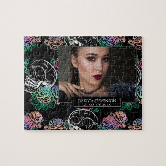 Skulls und Ombre Rose | Gothic Abschluss Foto Puzzle (Horizontal)