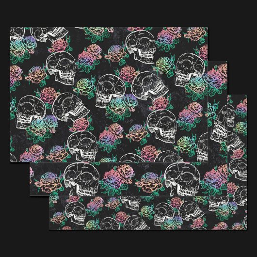 Skulls und Ombre Rose | Gothic Glam Pastel Grunge Geschenkpapier Set