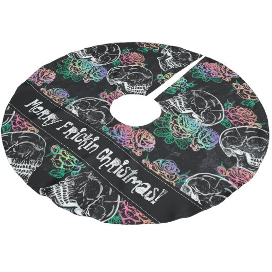 Skulls und Ombre Rose | Gothic Glam Pastel Grunge Polyester Weihnachtsbaumdecke (Schrägansicht)