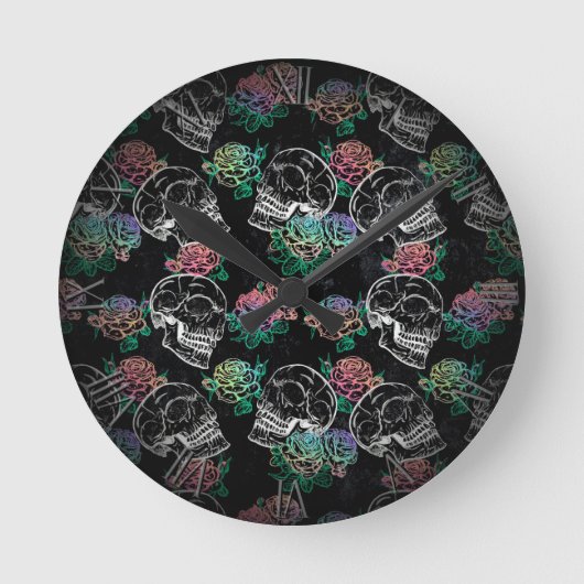 Skulls und Ombre Rose | Gothic Glam Pastel Grunge Runde Wanduhr