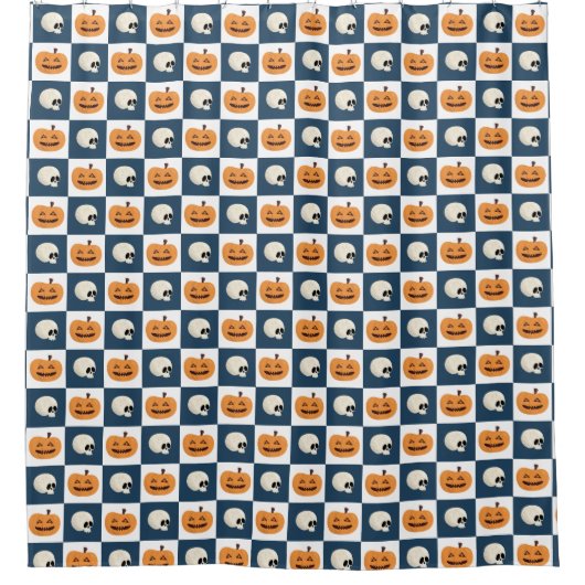 Skulls und Pumpkins Karos Duschvorhang (Vorderseite)