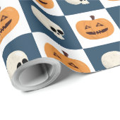 Skulls und Pumpkins Karos Geschenkpapier (Rolleneckpunkt)