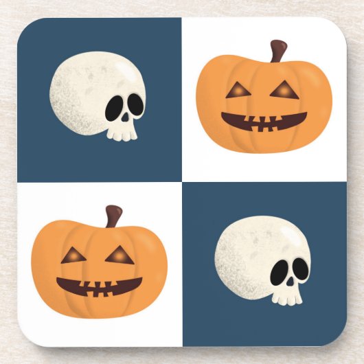 Skulls und Pumpkins Karos Getränkeuntersetzer (Vorderseite)