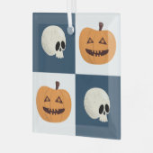 Skulls und Pumpkins Karos Ornament Aus Glas (Vorderseite links)