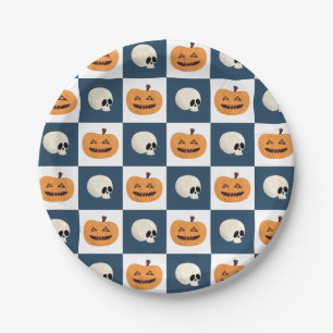 Skulls und Pumpkins Karos Pappteller