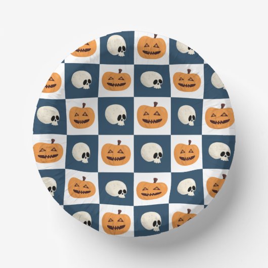 Skulls und Pumpkins Karos Pappteller (Vorderseite)