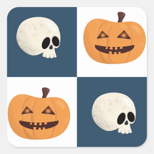 Skulls und Pumpkins Karos Quadratischer Aufkleber (Vorderseite)