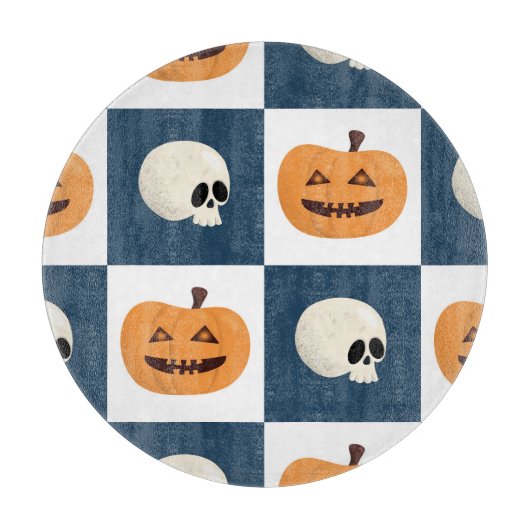 Skulls und Pumpkins Karos Schneidebrett (Vorderseite)