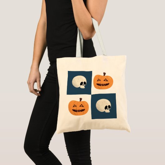 Skulls und Pumpkins Karos Tragetasche (Vorderseite (Produkt))