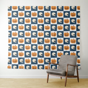 Skulls und Pumpkins Karos Wandteppich