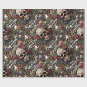 Skulls und Rose Blauer Blumengotik Halloween Geschenkpapier (Flach)