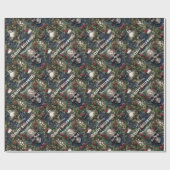 Skulls und Rose Blauer Blumengotik Halloween Geschenkpapier (Flach)