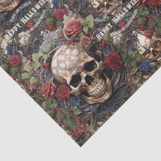 Skulls und Rose Blauer Blumengotik Halloween Seidenpapier (Detail)