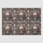 Skulls und Rose Blauer Blumengotik Halloween Seidenpapier (Vorderseite)