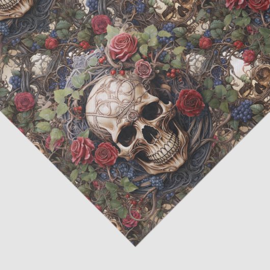 Skulls und Rose Blauer Blumengotik Seidenpapier (Detail)
