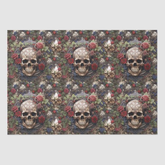 Skulls und Rose Blauer Blumengotik Seidenpapier (Vorderseite)