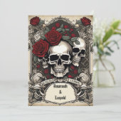 Skulls und Rose Gitter traditionelle gotische Hoch Einladung (Stehend Vorderseite)