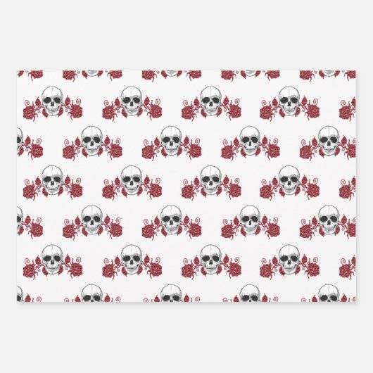 Skulls und Rose Gothic Wrapping Paper Geschenkpapier Set (Vorderseite 3)