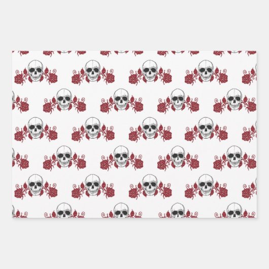 Skulls und Rose Gothic Wrapping Paper Geschenkpapier Set (Vorderseite)