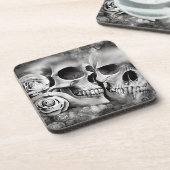 Skulls und Rose gotisch Getränkeuntersetzer (Linke Seite)