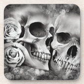 Skulls und Rose gotisch Getränkeuntersetzer (Vorderseite)