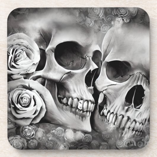 Skulls und Rose gotisch Getränkeuntersetzer (Vorderseite)