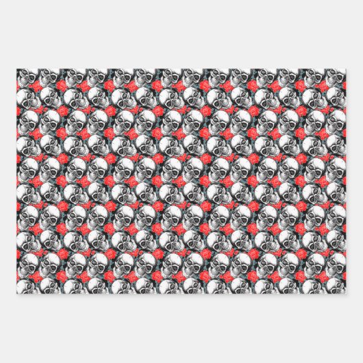 Skulls und Rote Rosen Geschenkpapier Set (Vorderseite 2)