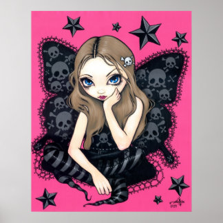 Skulls und Sterne Kunst drucken rosa gotische Feen Poster
