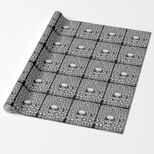 SKULLS WALL TOD SKELETON SCHWARZ-WEISS GESCHENKPAPIER (Ungerollt)