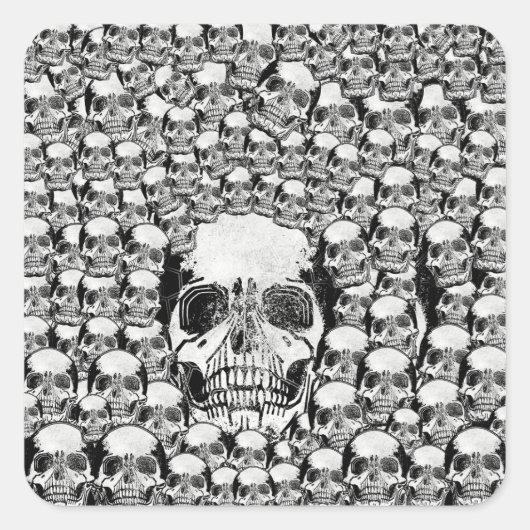 SKULLS WALL TOD SKELETON SCHWARZ-WEISS QUADRATISCHER AUFKLEBER (Vorderseite)
