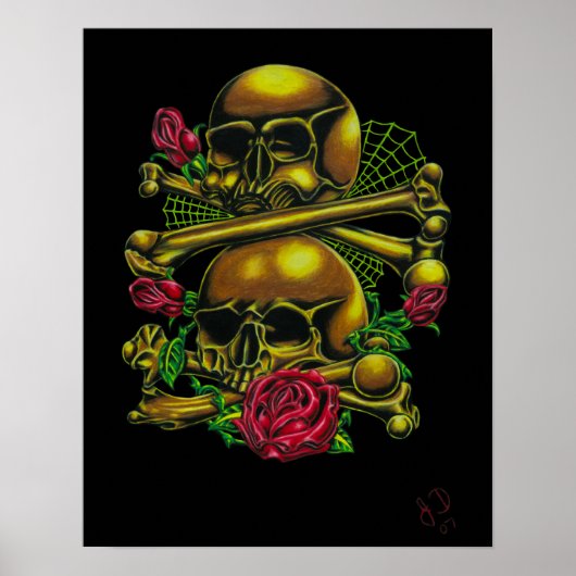 Skulls, Webs und Rose drucken Poster (Vorne)
