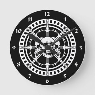 Skulls with Swords Runde Wanduhr