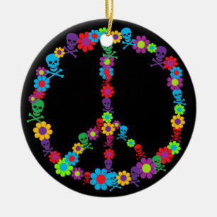 Skully Flower Power Frieden Keramikornament