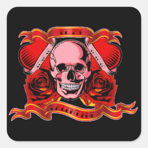 Skully Valentine Tattoo Quadratischer Aufkleber