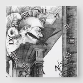 Skulptur   Burg  Quadratische Wanduhr