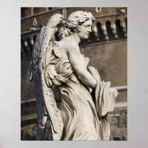 Skulptur des Engels mit Kleid und Würfeln auf San Poster