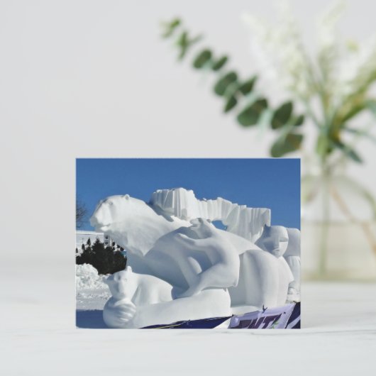 Skulptur des Polarbärensschnees, Quebec, Kanada Postkarte (Stehend Vorderseite)