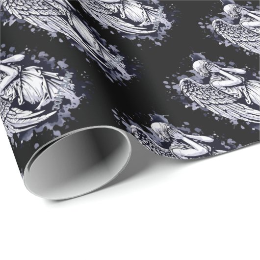 Skulptur eines weinenden Engels - mit Splashes 1 Geschenkpapier (Rolleneckpunkt)