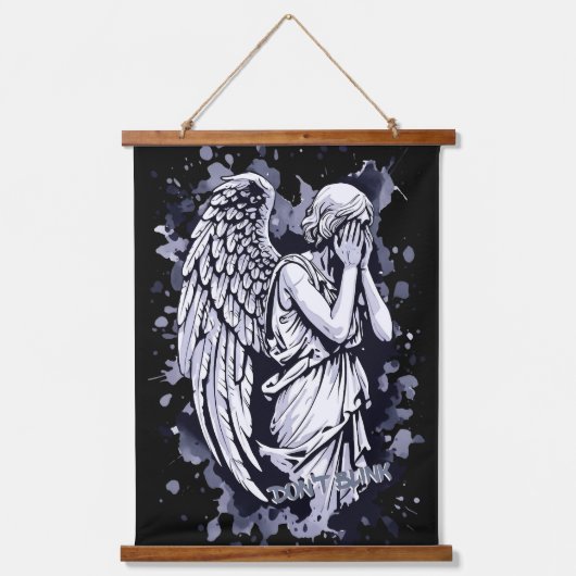 Skulptur eines weinenden Engels - mit Splashes 1 Wandteppich Mit Holzrahmen (Vorderseite)