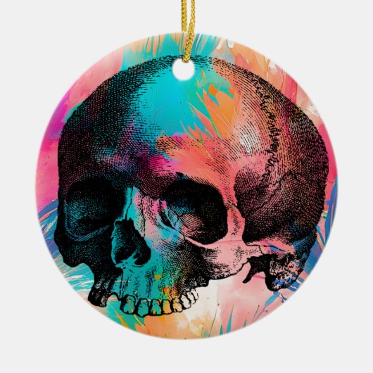 Skulptur mit farbenprächtigem Hintergrund Keramik Ornament (Vorne)