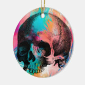 Skulptur mit farbenprächtigem Hintergrund Keramik Ornament (Links)