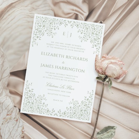 Skulptur Vintage Blumenlinie Sage Green Einladung