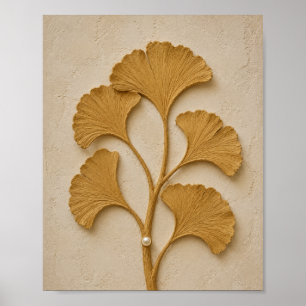 Skulpturale goldene Ginkgoblatt-Wandkunst Poster