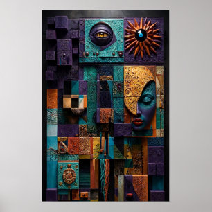 Skulpturale Mosaik-Orakelwand - 3D Lila Türkis Poster